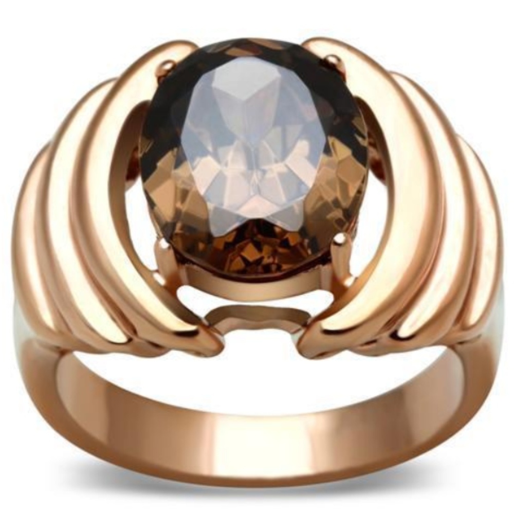 Rose Gold Art Deco Cocktail Ring Size 9 10 Topaz Cubic Zirconia Plated Statement